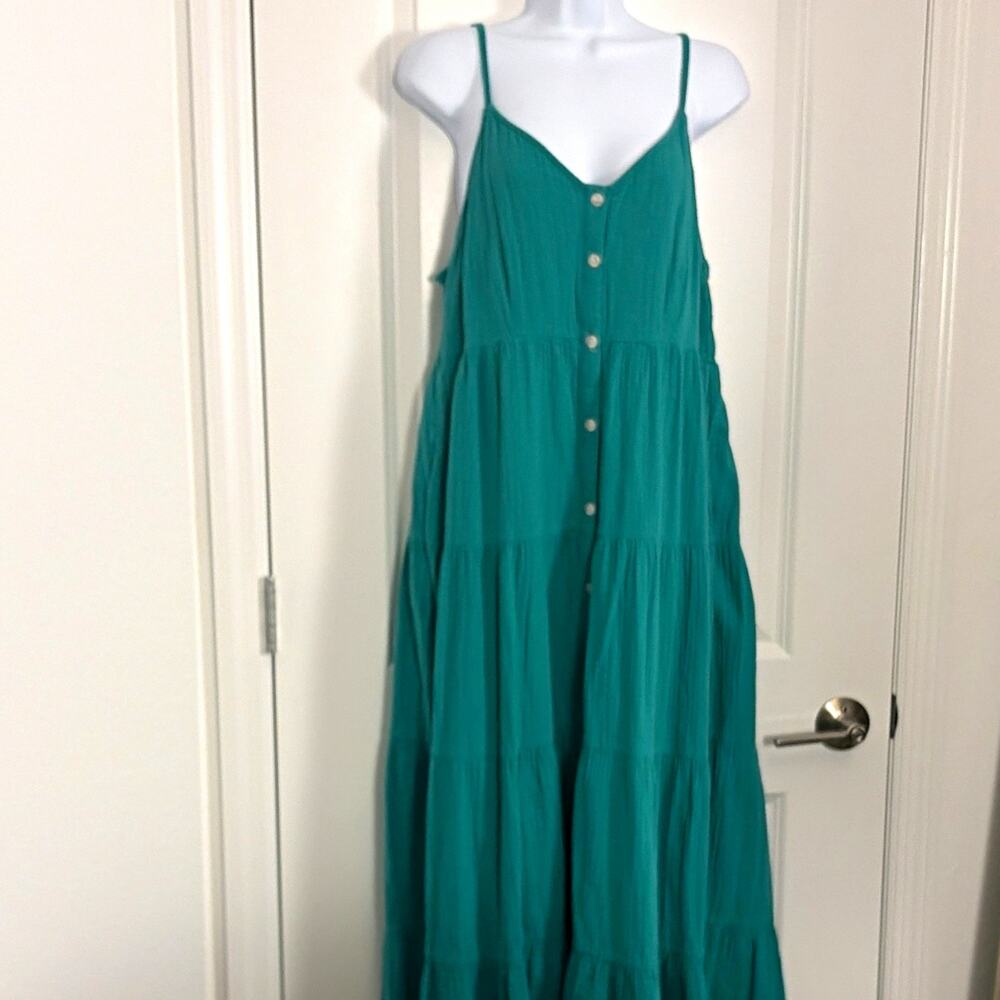 Universal Thread Green Button Front Smocked Maxi Dress L Boho Cottagecore